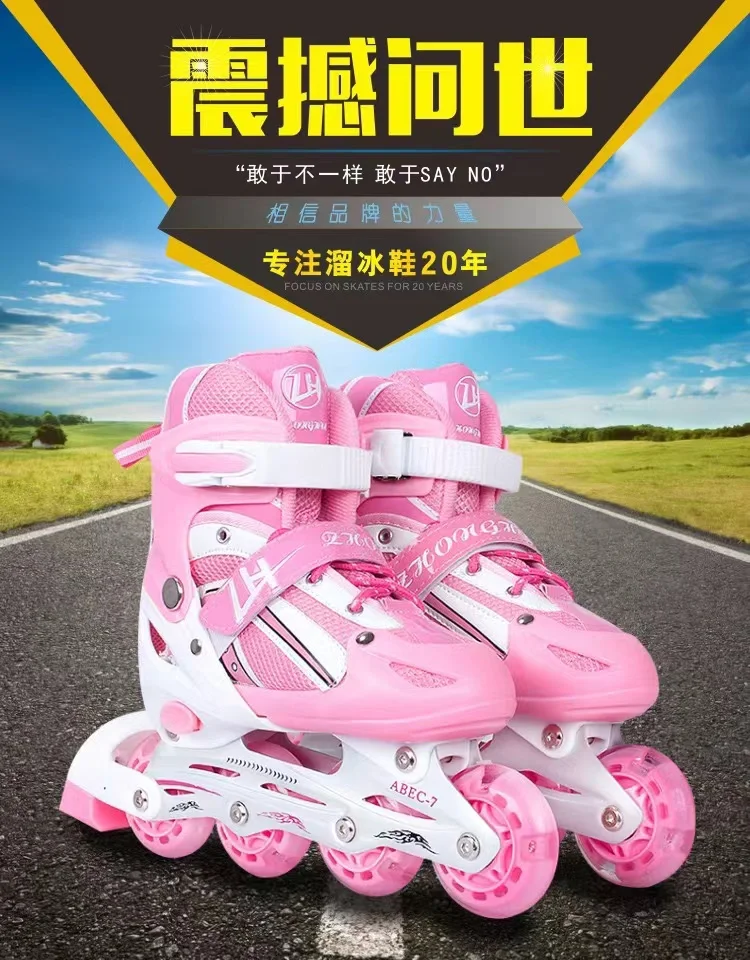 

Children Roller Skates Skating Shoes Kids Single Row Inline Skating Protective Set Boy's Girl's Size Adjustable 4 Wheels Sneaker