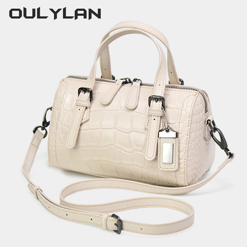 

Women's Bag One Shoulder Bag Crocodile Pattern Cowhide Handbag Trendy Fashionable Boston Bag Women Diagonal New Bag