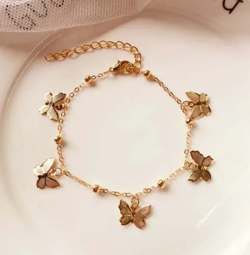 Anklet Bracelets Silver Anklets Ankle Chain Bohemian Trend Fashion Anklets Golden Silver Color Butterfly Accessories for Women Summer Beach Ankle Foot Chain Jewelry