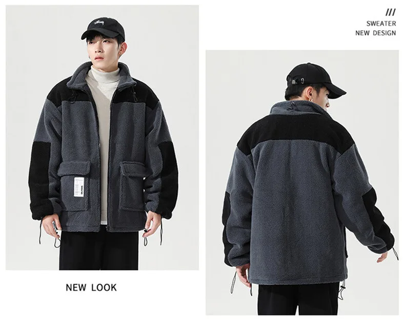 Winter 2021 Men's Imitation Lambs Wool-like Warm Jacket Korea Leisure Loose Coat Male Adolescents Colorant Match Color Clothes leather jacket for men