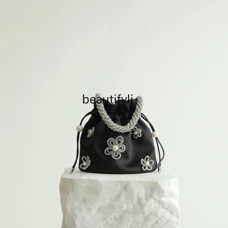 

Special-Interest Design French Style Pearl Flower Silk Bag Handbag Fashion Banquet Women's Bag Ins