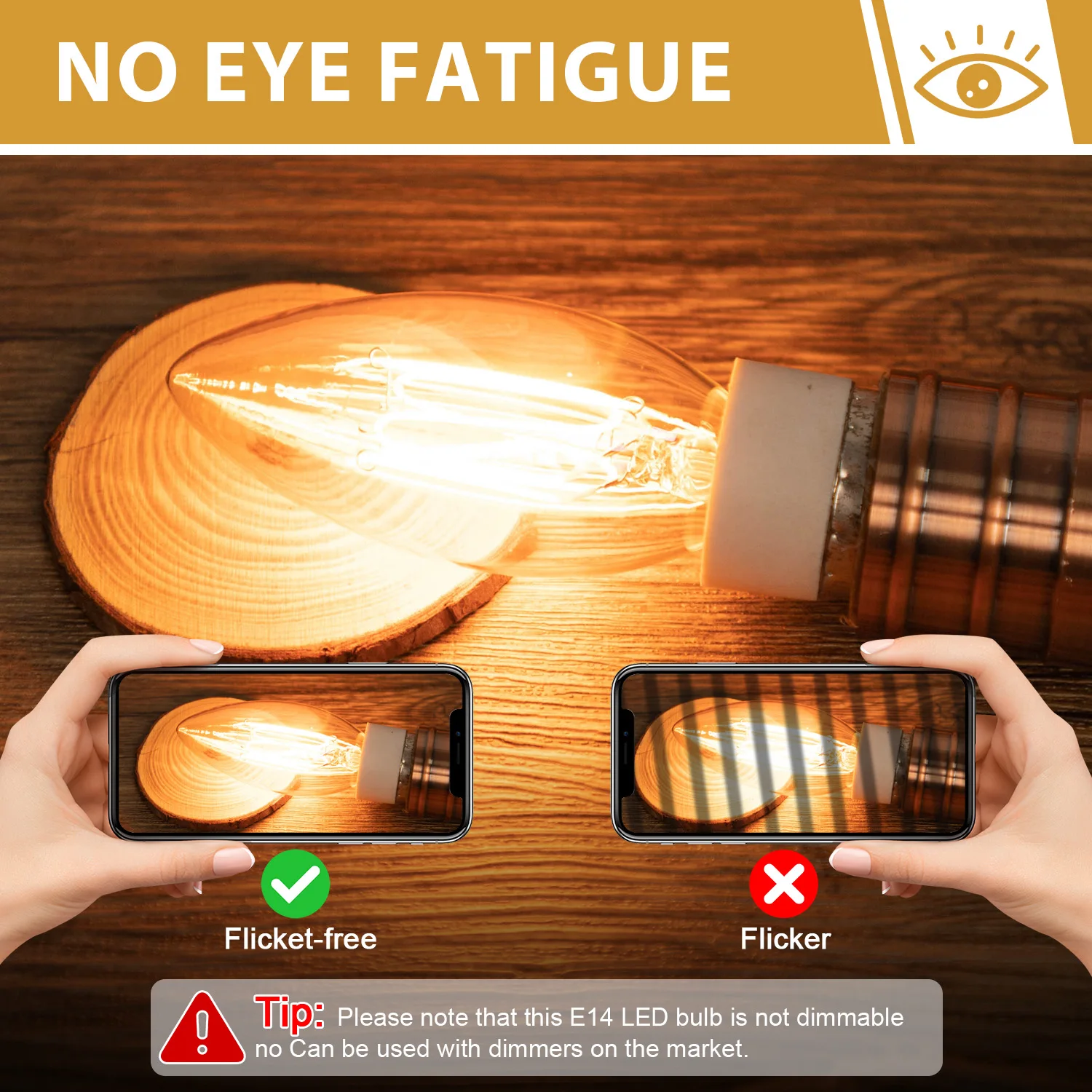 C35 Amber Candle Edison LED Filament Bulbs E14 3W 1800K