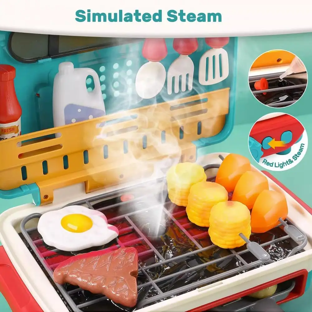 1 Set Kids Electric Simulation 2-Layer BBQ Grill Pretend Play Toy Children Kitchen Barbecue Toy Set with Light Mist