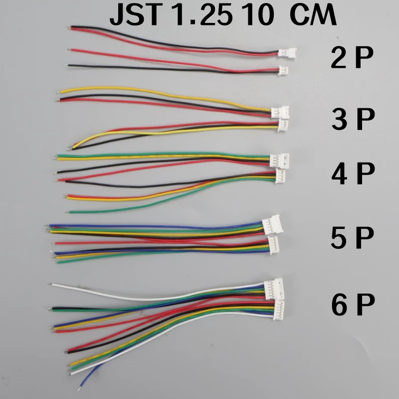 10 Pcs Mini Micro JST Plug Connector Set with Wires (100mm, Assorted Pin Options)