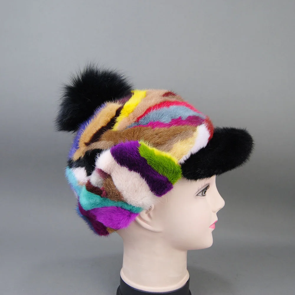 New Winter Hat For Women With EarsThick Warm Visor Horse Tail Baseball Cap Windproof Soviet Russian Casual Real Mink Fox Fur Hat