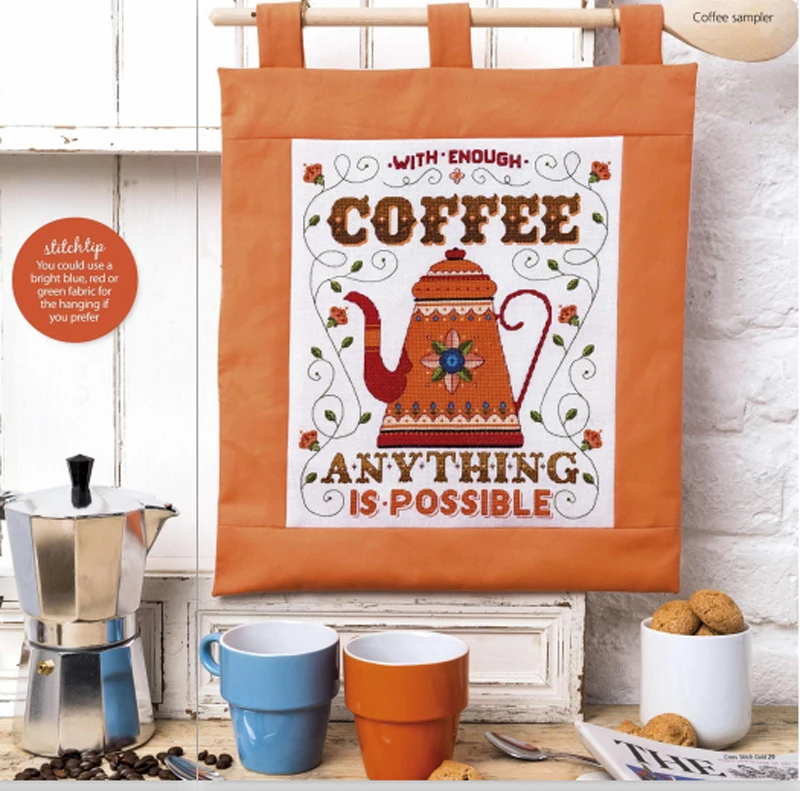Embroidery Coffee Flag Cross Stitch Designs for Wall Hanging with Cotton Flosses & Needlework Kit for Home Decor