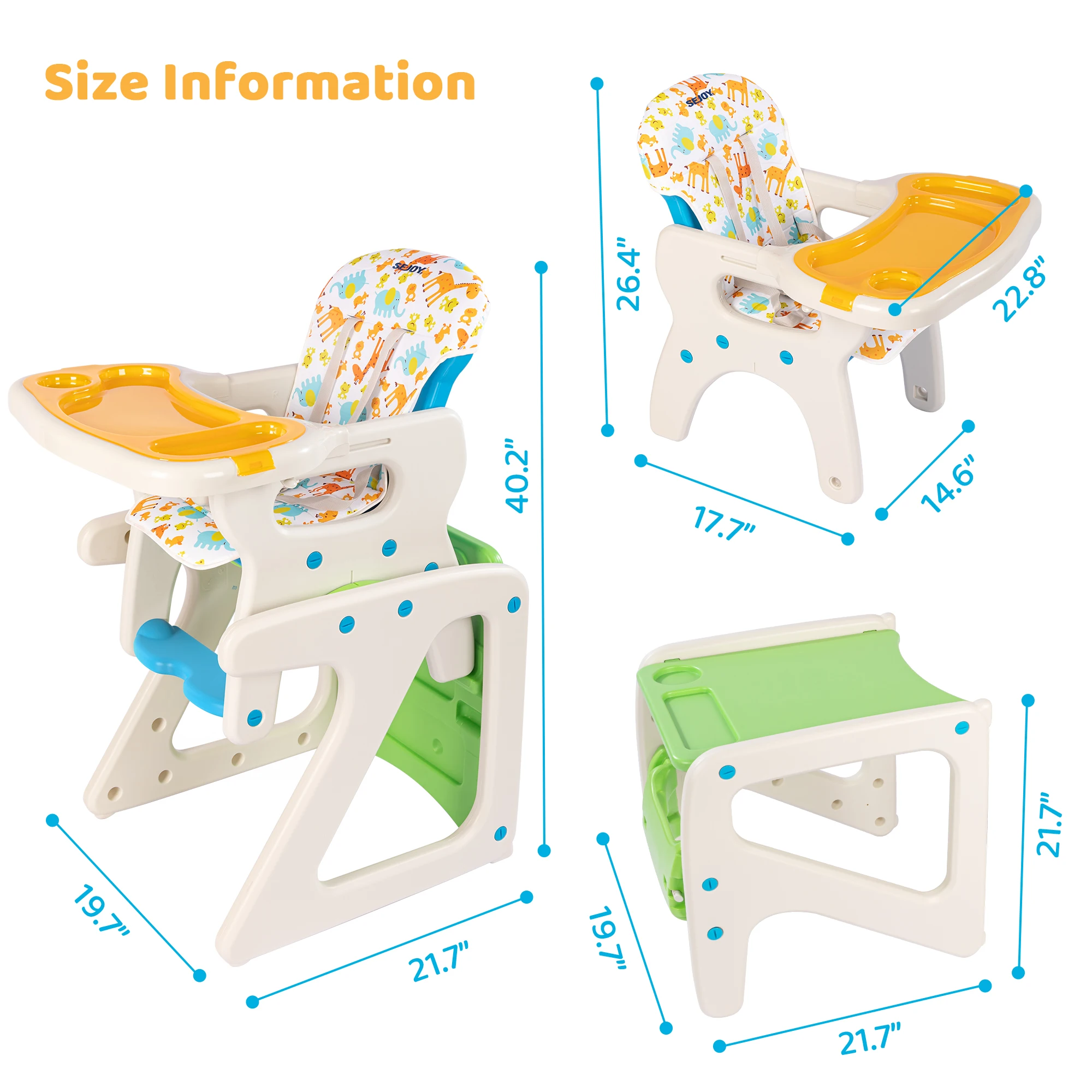 Sejoy Baby High Chair, Toddler Chair Highchairs with Adjustable Seat Back Detachable Seat Cushion for Baby Infants Toddlers