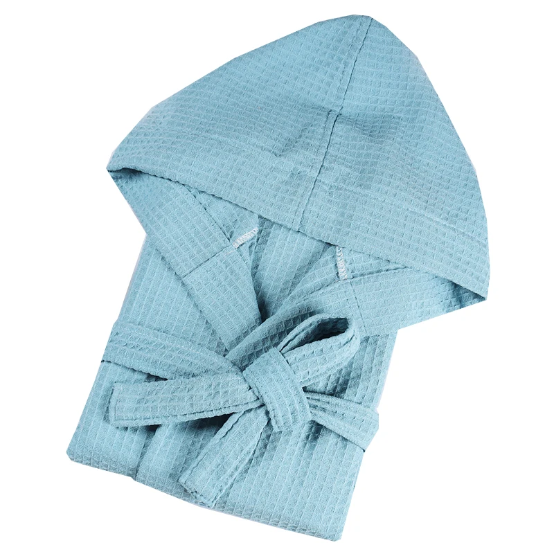 Bathrobe Women Cotton Waffle  Absorbent Long Hooded Robe Men Femlae Thin String Bathrobes Loose Home Bathrobe Ch stmas gift pink