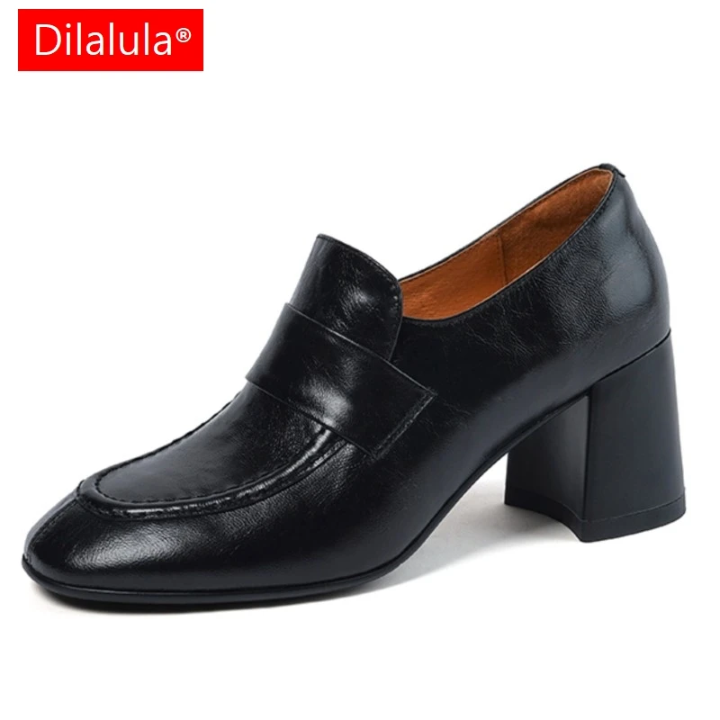 

Dilalula Retro Women Pumps Spring Summer Round Toe Thick Heels Shoes Woman Genuine Leather Working Pumps Mature Office Lady 2024