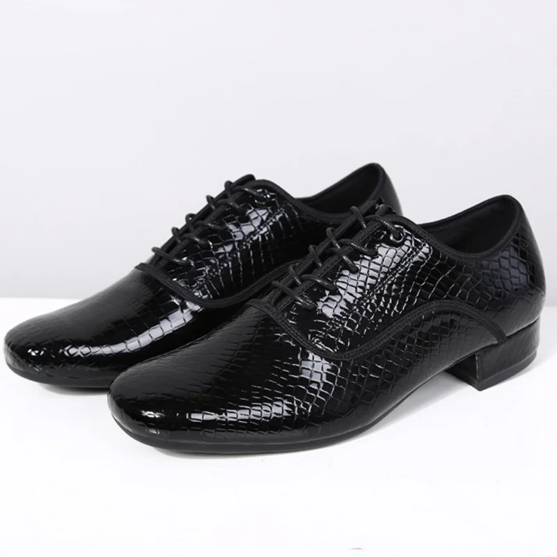 Classic Fashion 3CM Low Heel Latin Dance Shoes Men Black Professional Ballroom/Outdoor Salsa Shoes Patent Leather Plus Size 6