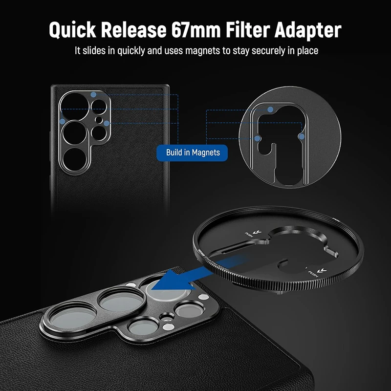 NEEWER S25 Ultra Case Protective Faux Leather Phone Case 17mm Lens Mounts 67mm Filter Adapter for Video Recording