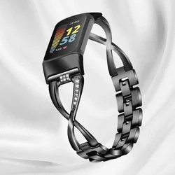 Elegant Diamond Zinc Alloy Wristband for Smart Watches - Premium Metal Strap Bracelet (Black)