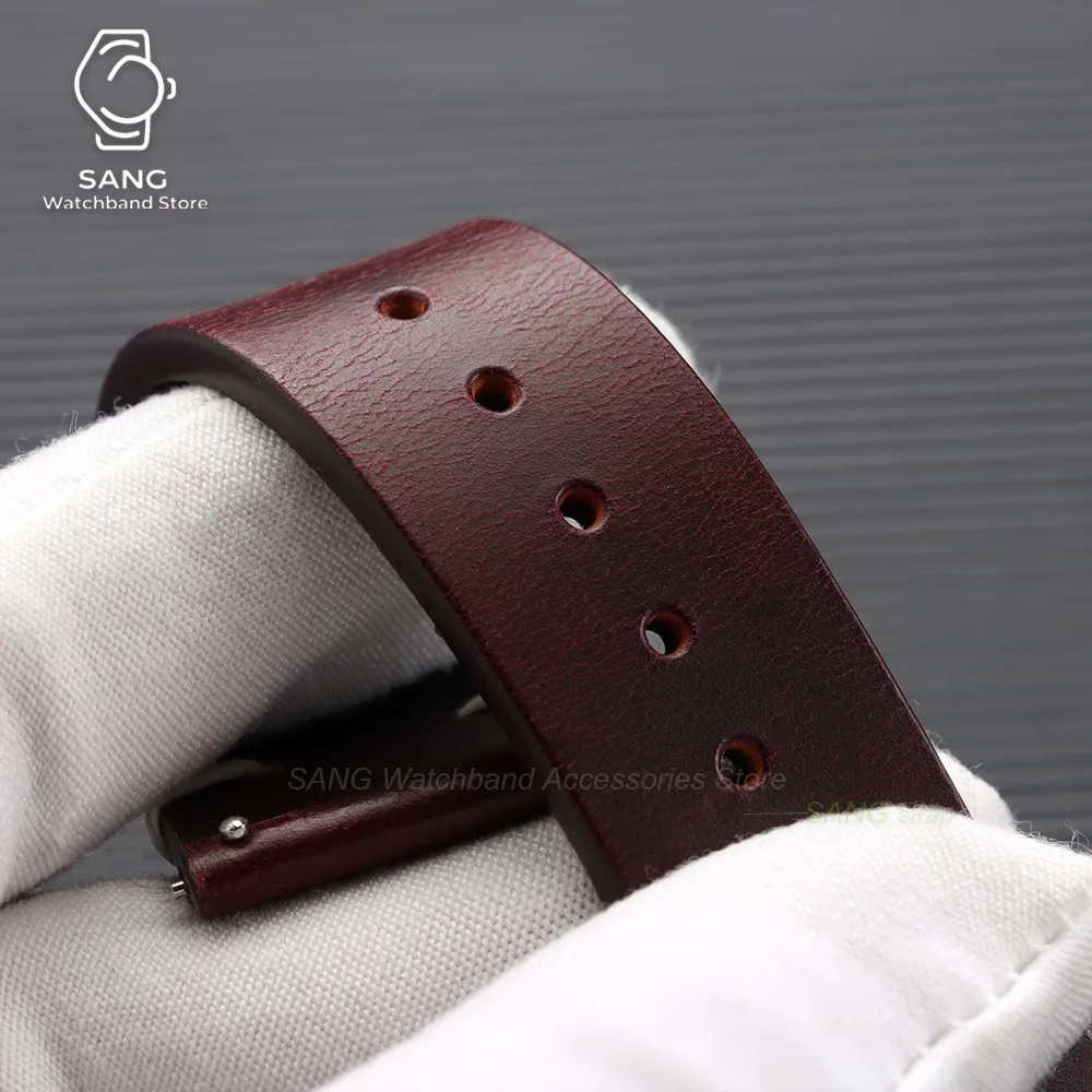 Vintage Cowhide Leather Watch Band with Butterfly Buckle - Quick Release Strap in Brown and Black