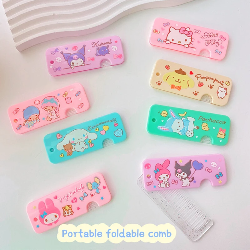 

Cartoon Girl Heart Sanrio Kuromi Foldable Hairdressing Comb Macaron Color Pacha Dog Convenient Mini Comb