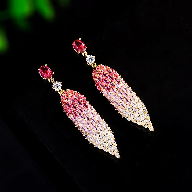 Color S925 Earrings Niche EuropeAn-American Style High-grade Long Pointy Earrings Light Luxury Temperament Party Earrings Women