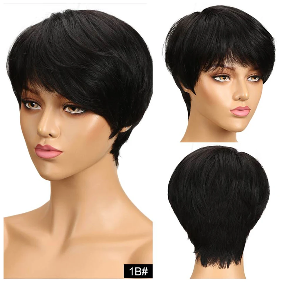 Parrucca corta con taglio pixie Capelli umani pronti da indossare Parrucche brasiliane per capelli umani per le donne Parrucche complete a macchina nere marroni rosse - immagine 2