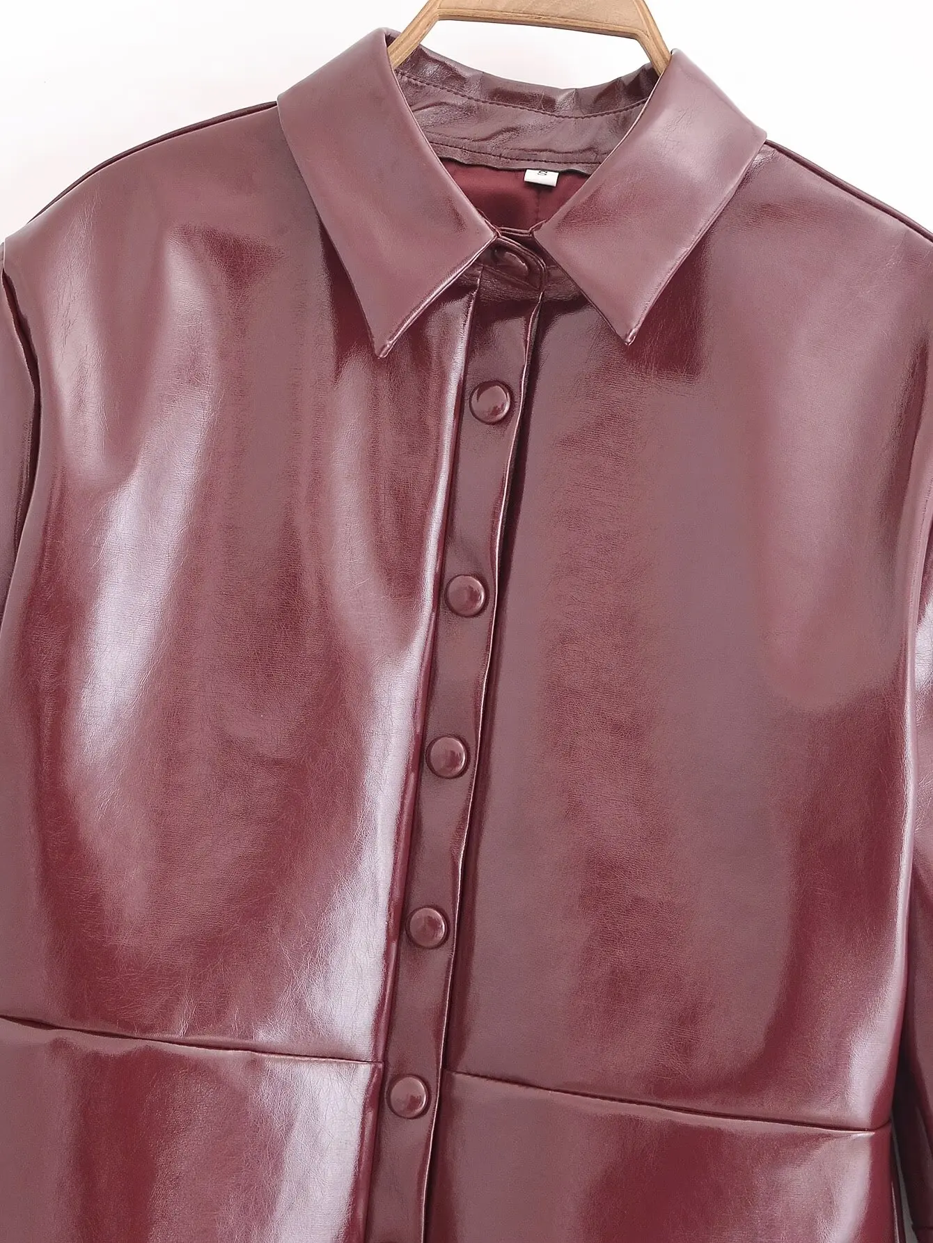 Leather Jackets Women's Shirt Red With Button Long Sleeve Blouses Jackets Coat 2024 inszart Elegant Fashion Outwear Woman Jacket