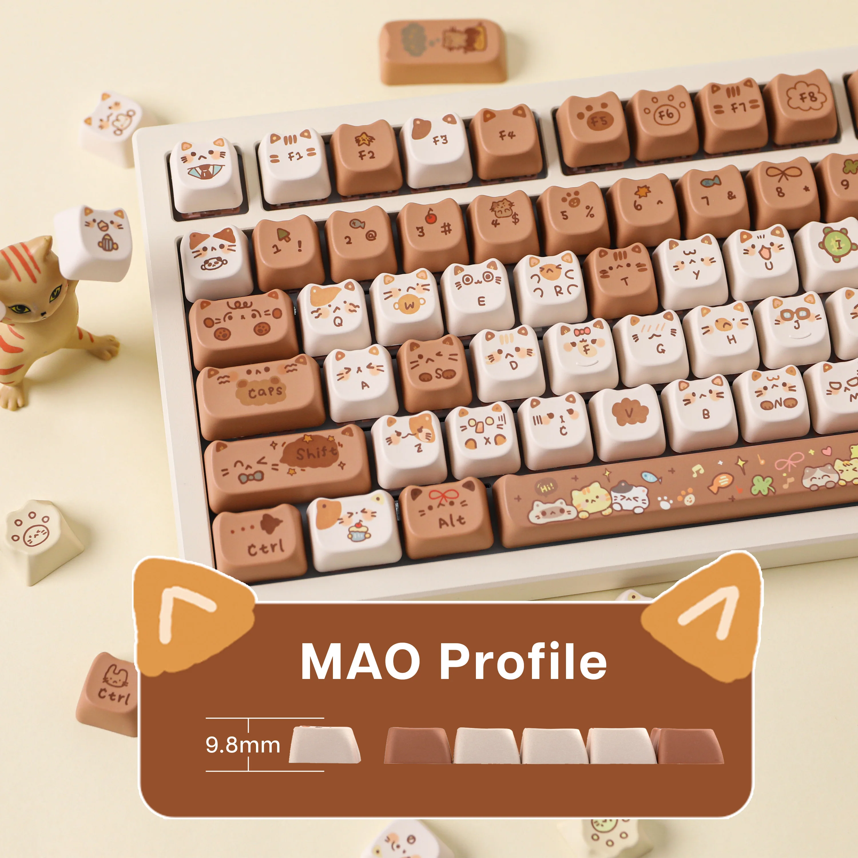 KiiBOOM Mocha Treats 키캡 세트 141 키 MAO 프로필 전체 ANSI 레이아웃 호환 키보드용 5면 염료 승화 PBT