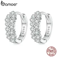 Bamoer 925 Sterling Silver Shiny Zircon Ear Buckles for Women Luxury Earrings Fine Jewelry Anniversary Gift BSE730