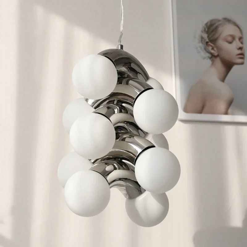 

Modern Designer Art Chrome Metal LED Pendant Lights White Glass For Bedroom Dining Room Office Shop Lamp G9 Bulb Drop Shipping