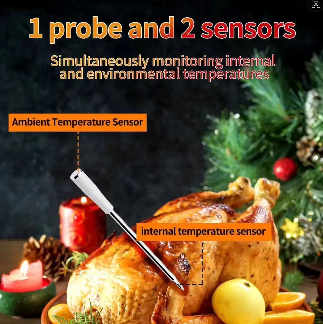 Rechargeable Smart Bluetooth 800FT Long Range Digital Wireless Kitchen Food Steak BBQ Meat Thermometer with Waterproof Probe 3