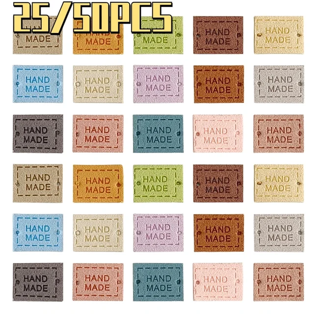 25/50pcs PU Leather Labels Tags Small Handmade Labels DIY Clothes Hats Bags Hand Made Label Sewing Tags Sewing Accessories Tools 1