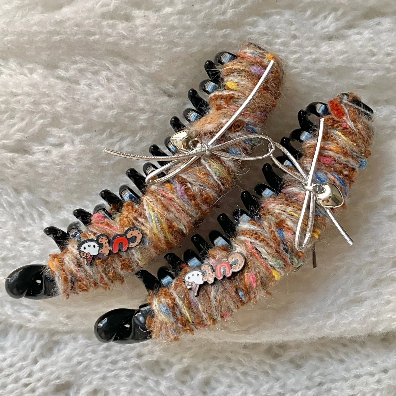 1PC Autumn Knit Hair Claw Clips Set, Colorful Yarn Wrapped Hair Grips, Cute Cartoon Decor Hair Accessories For Women