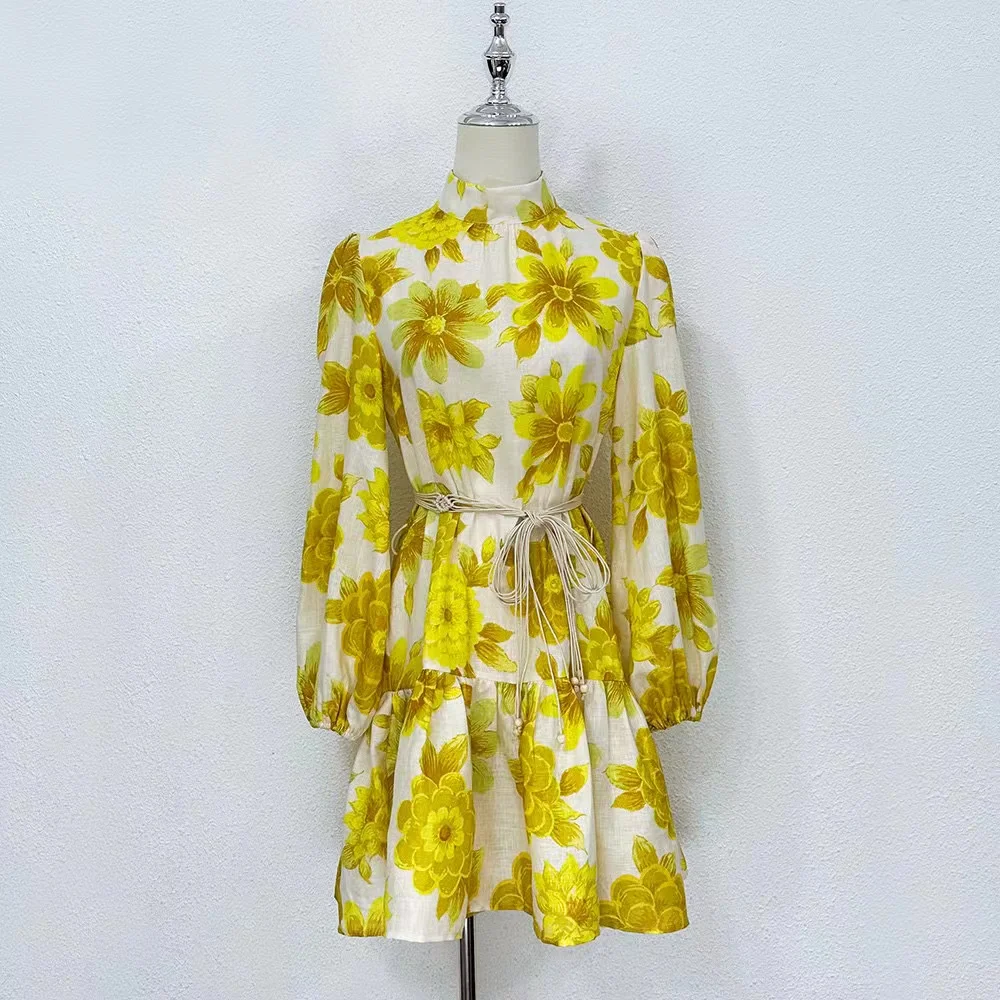 

Fyion High Quality 2023 Summer Women Fashion Runway Top Holiday Print Dress Ladies Slim Hot Sale Belt Dresses