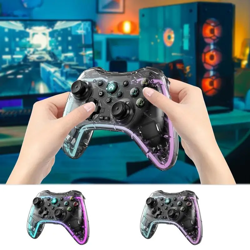 

Беспроводной игровой контроллер с прозрачными блестками RGB, игровой ручной джойстик для компьютера и телефона, игровой контроллер для SwitchPS/PC/IOSMFI