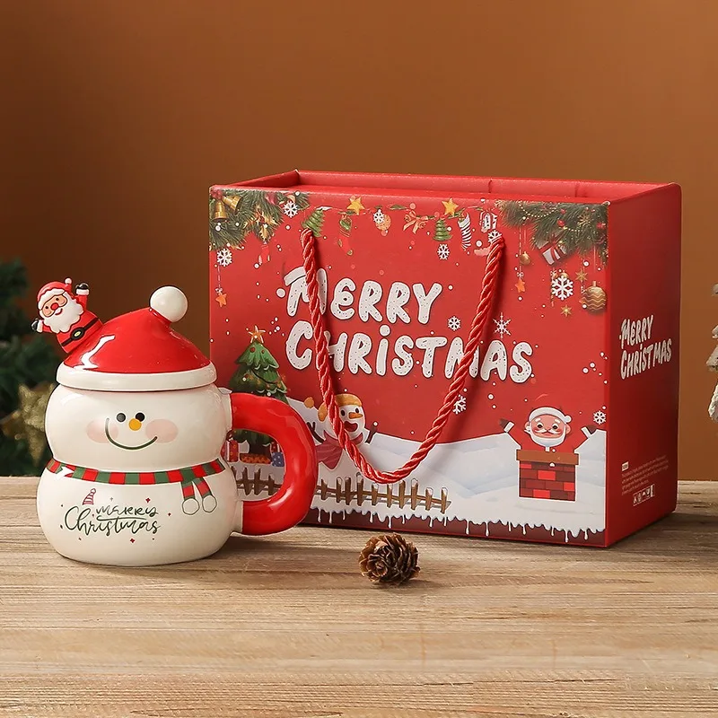 Creative Christmas Ceramic Mug with Lid and Spoon - Large Capacity Cartoon Christmas Cup - Practical Home Gift for Students