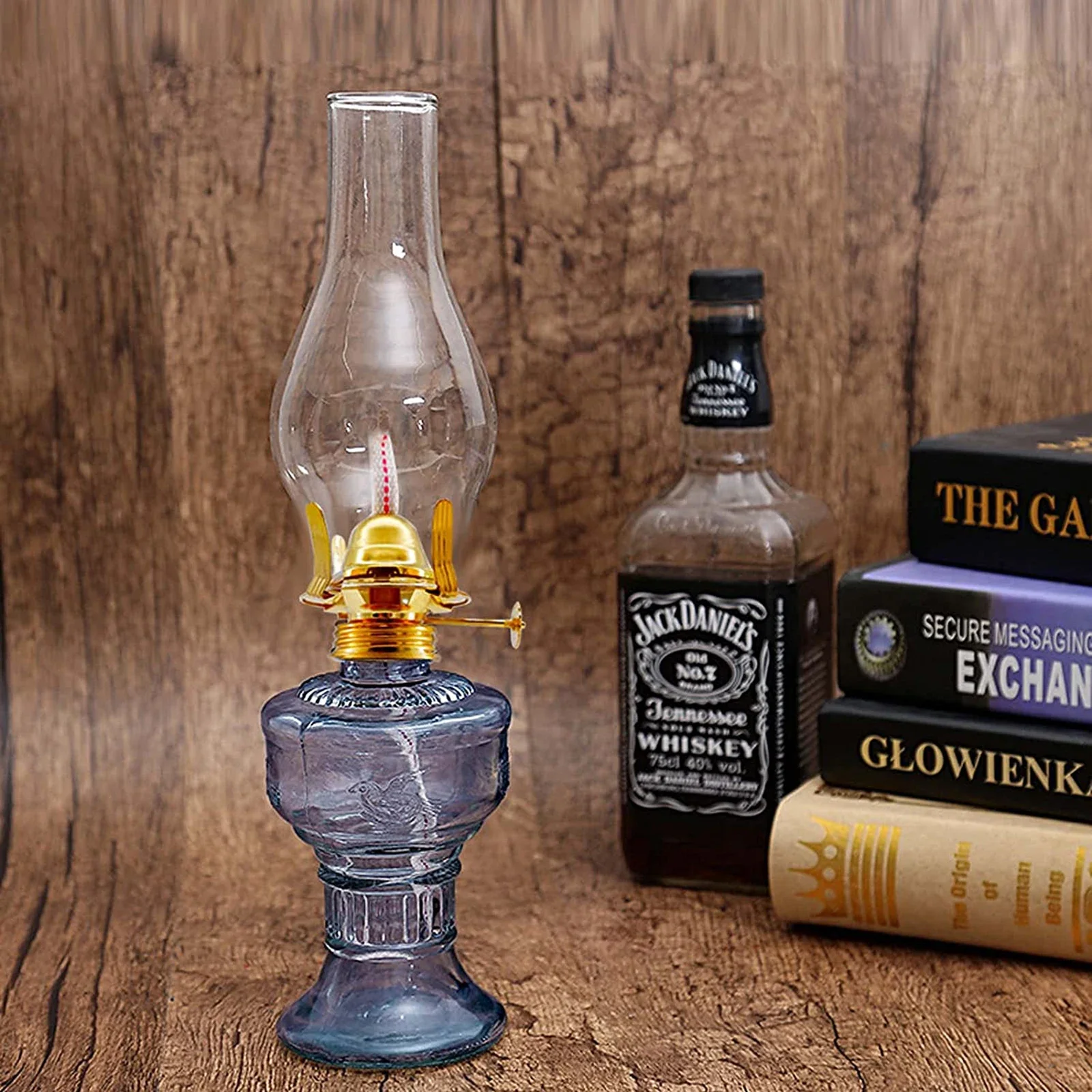 Glass Oil Lamp 33CM Retro Kerosene Indoor Vintage Four-Claw Lamp Head Clear Lantern Home Decor Outdoor Camping