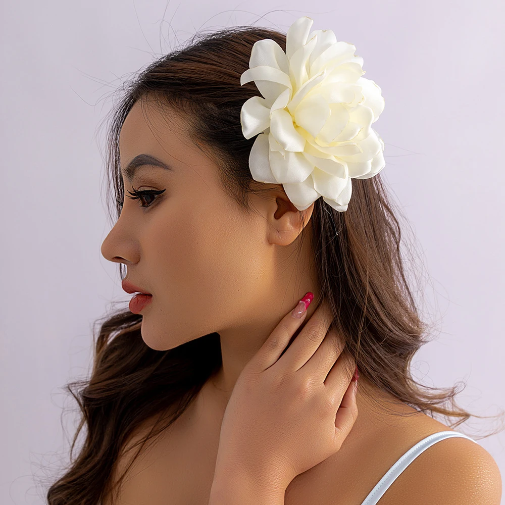 

1PCS Handmade Satin Large Flower Hairpins 8cm Wedding Bridesmaid Brooches Party Fashion Hair Clips Hair Styling Accessories