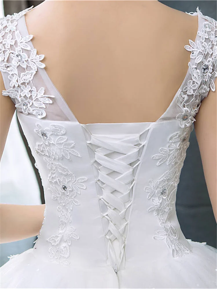 Customized Wedding Dress Pure White V-neck Appliques Sleeveless Princess Floor Length Plus size Wedding Gowns De Novia HS288
