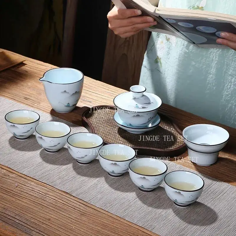 6pcs Complete Set of Ceramic Kung Fu Tea Set Household Chinese Style Tea Bowl Teacup Teapot Drinking Utensils Teaset Accessories