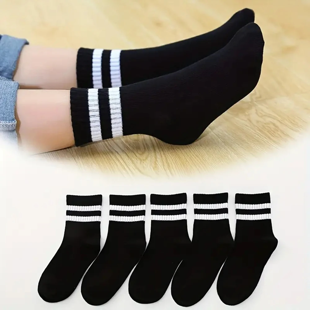 Popular Sweat Absorption Fashion Women's Socks 10 Pairs High Tube Mid Length Socks Set Women In Solid Black White Parallel Bars