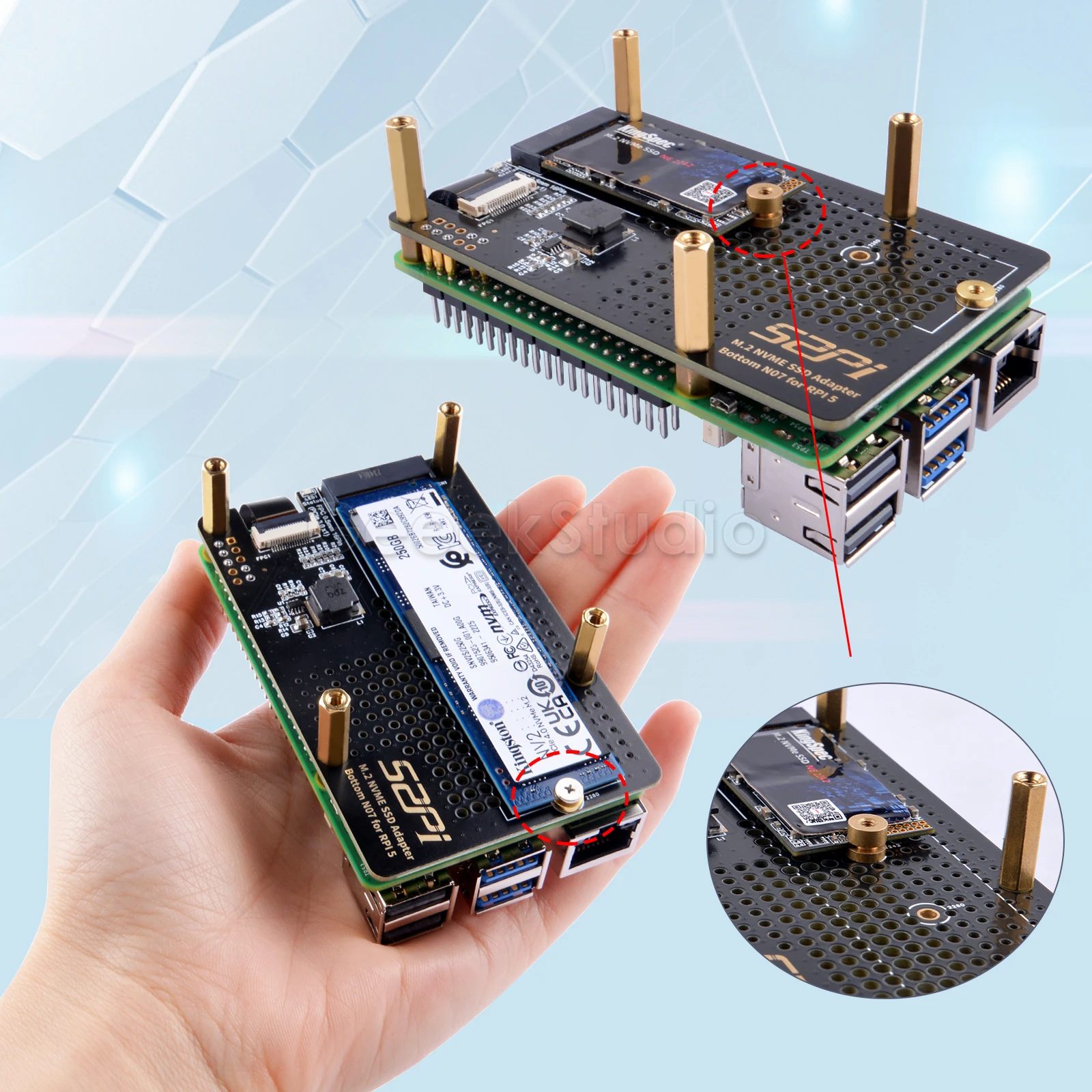 Placa Adaptador de Extensão Inferior Raspberry pi N07 M.2 2280 Pcie para Nvme - Imagem 2