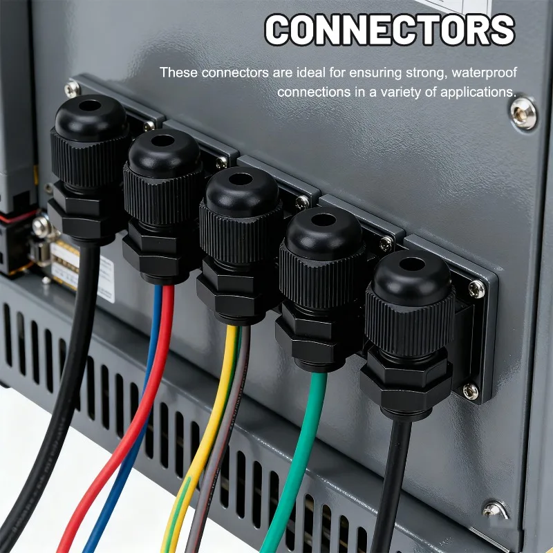 Waterproof Nylon Cable Gland Connector with Adjustable Locknut and Strain Relief Joint, IP68 Rated