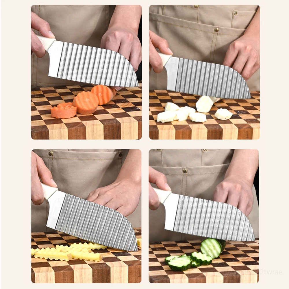 Potato Crinkle Cutter for Vegetables Fruit Stainless Steel French Fry Slicer Chopper Kitchen Carrot Cucumber Chopping Wavy Knife fruit slicer vegetable slicer crinkle cutter vegetable cutter potato slicer potato cutter food slicer