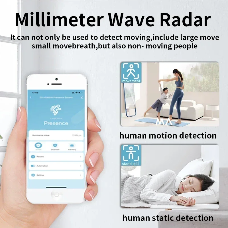 TNCE Human Presence Detector wifi zigbee, tuya 24G mmWave Radar Smart Human Body PIR Sensor, illuminance Monitor, Smart alarm