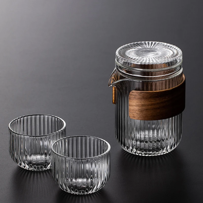 

High Borosilicate Vertical Textured Glass Quick Cup High Temperature Resistant Glass Teapot and Teacup Set Tea Set Accessories