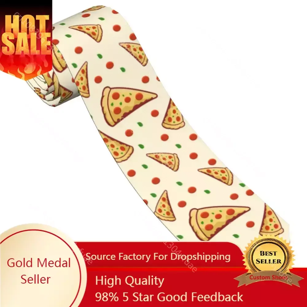 

Delicious Pizza Pattern Necktie Men Women Polyester 8 cm Tortilla Food Neck Tie for Mens Slim Narrow Daily Wear Office