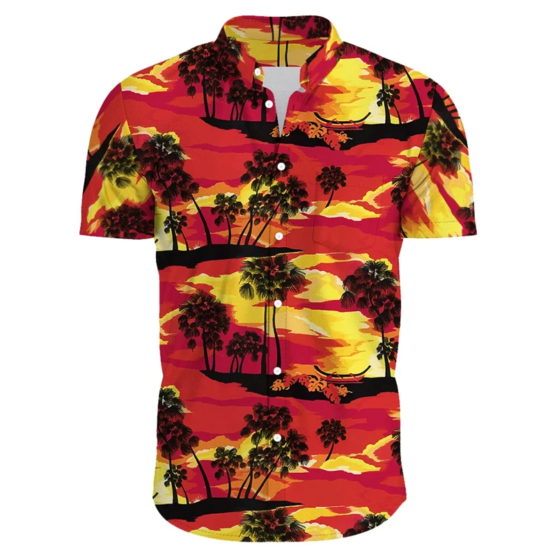 

2024 New Hawaii 3D Print Shirts For Men Clothes Casual Coconut Tree Beach Shirt Hawaiian Short Sleeve Blouses Lapel Tops Clothes