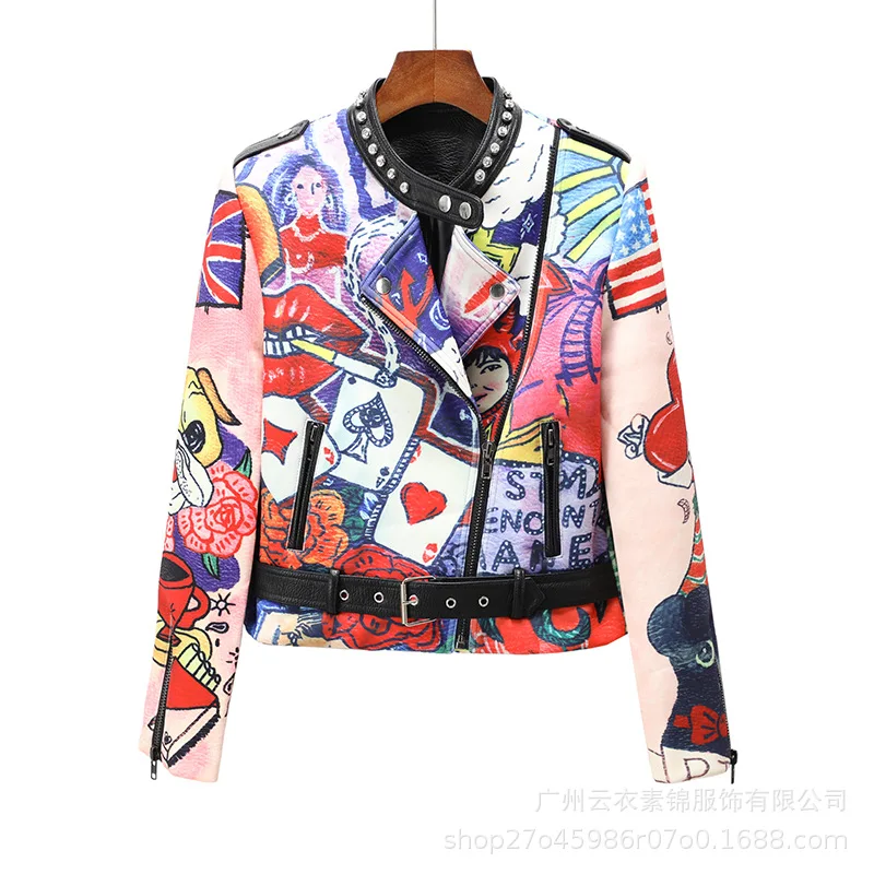 

Women Lapel PU Leather Jacket Zipper Pockets Rivet Clothing Motorcycle Faux Leather Jackets Punk Coat Streetwear