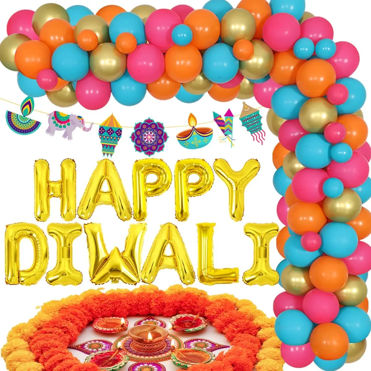 

Funmemoir Happy Diwali Decorations Gold Balloon Garland Kit Diwali Garland Banner for Hindu Deepavali Festival Party Decorations