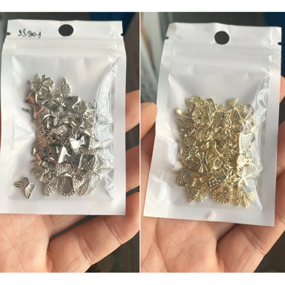 

50pcs Mixed Nail Art Charms Gold Silver Flat Bottom Nail Rhinestones Glitter Jewelry Gems Stone Nail Jewelry Parts Manicure DIY