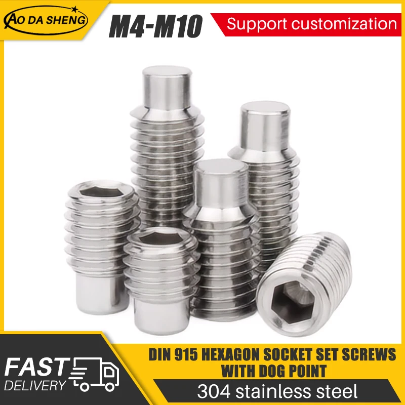 

AODASHENG 15/50pcs M4 M5 M6 M8 M10 DIN915 304 Stainless Steel Allen Head Hex Hexagon Socket Set Screw Point Grub Convex End Bolt