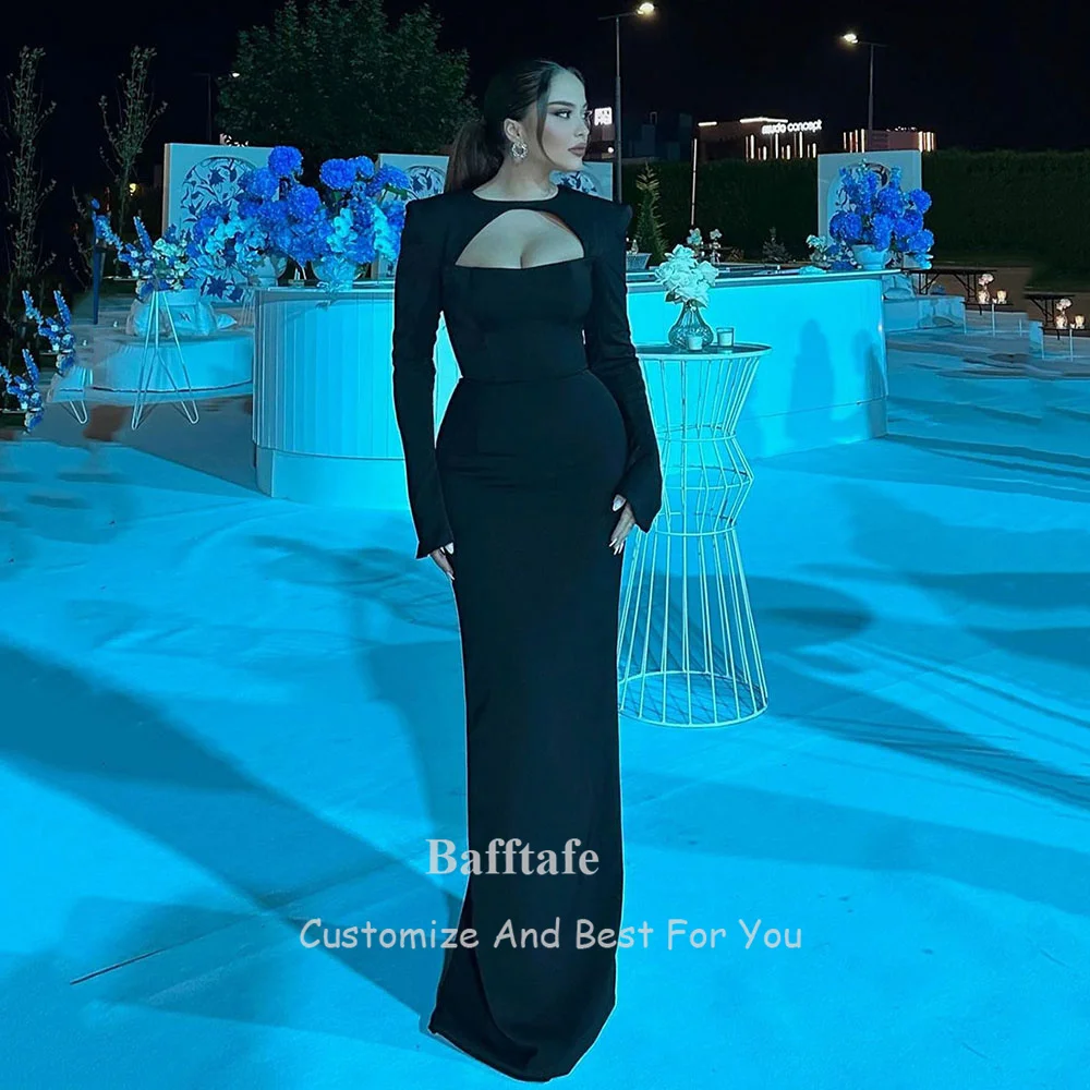 Mermaid Black Prom Dress Arabia Long Sleeves Detail