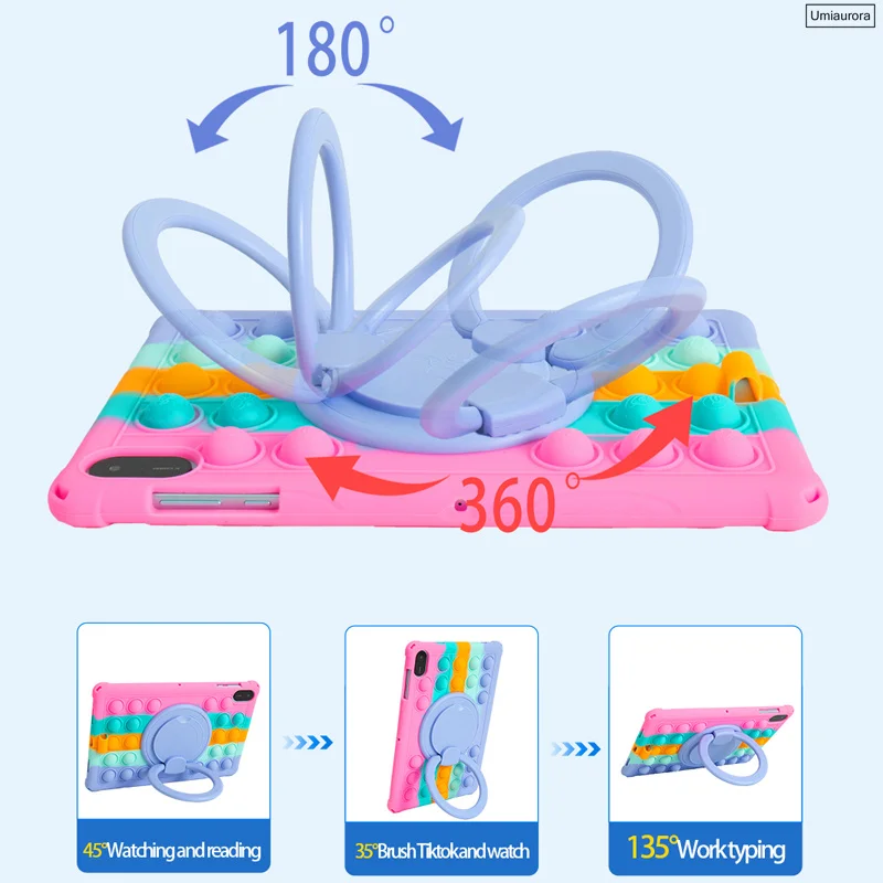 Silicon Bubble Tablet Case with Hand Ring Stand - Enhanced Protection and Comfort