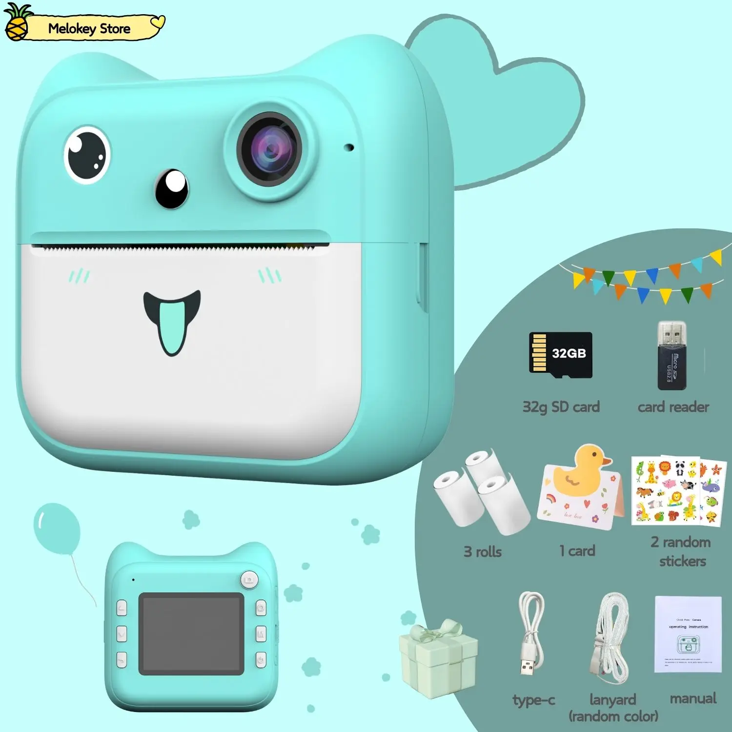 Kids Camera Instant Print With 5 Rolls Print Paper Stickers Pens & 32G – Misirun - View #6