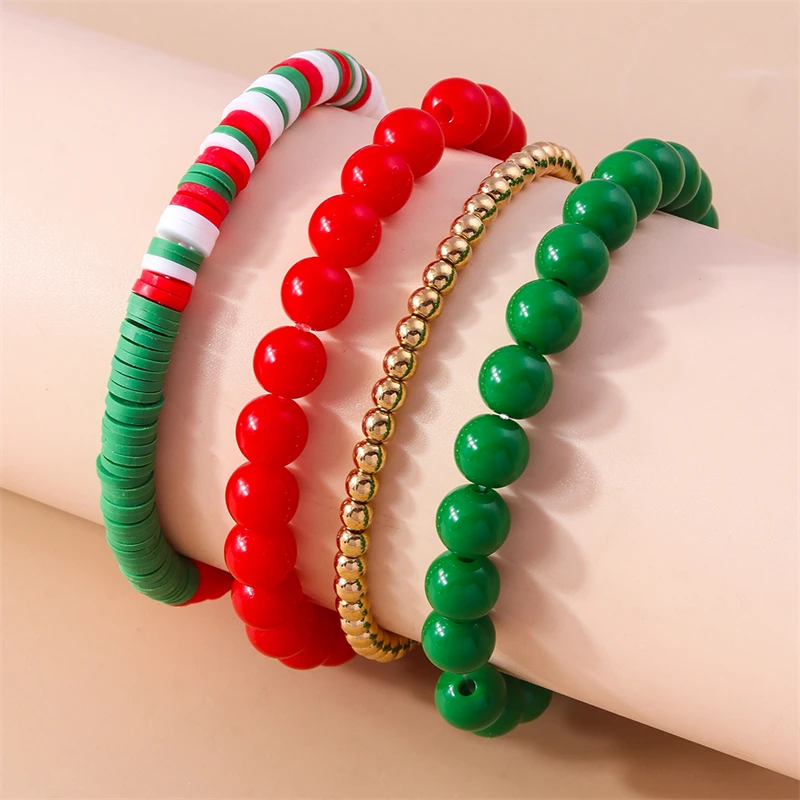 4 Stück/Set modische Weihnachtsbaum-Weihnachtsmann-Schuhanhänger-Armbänder für Frauen und Mädchen, Party, Festival, Schmuck, Geschenke – Detail 3